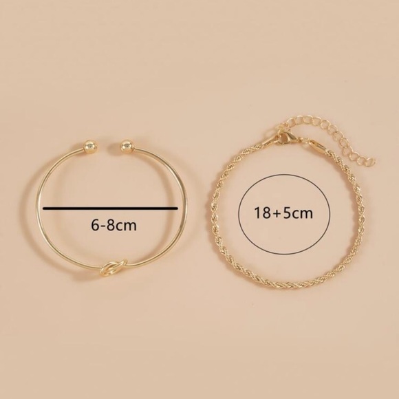 BOGO! Set of 2 stacking bracelets in Gold color Knot cuff and chain NEW Boutique - Picture 4 of 6